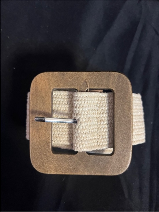 Beyond Grateful Accessories - Beige Woven Belt with Square Wood-Tone Buckle